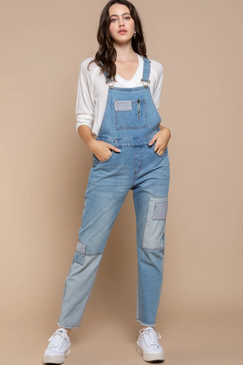 POL Front Chest Zipper Slim Leg Denim Overalls sold by Charming Charlie product image thumbnail 4