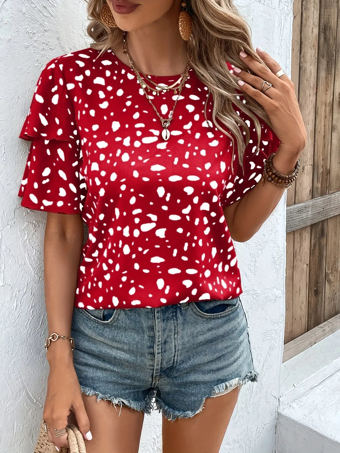 Printed Round Neck Short Sleeve Blouse sold by Charming Charlie product image thumbnail 5
