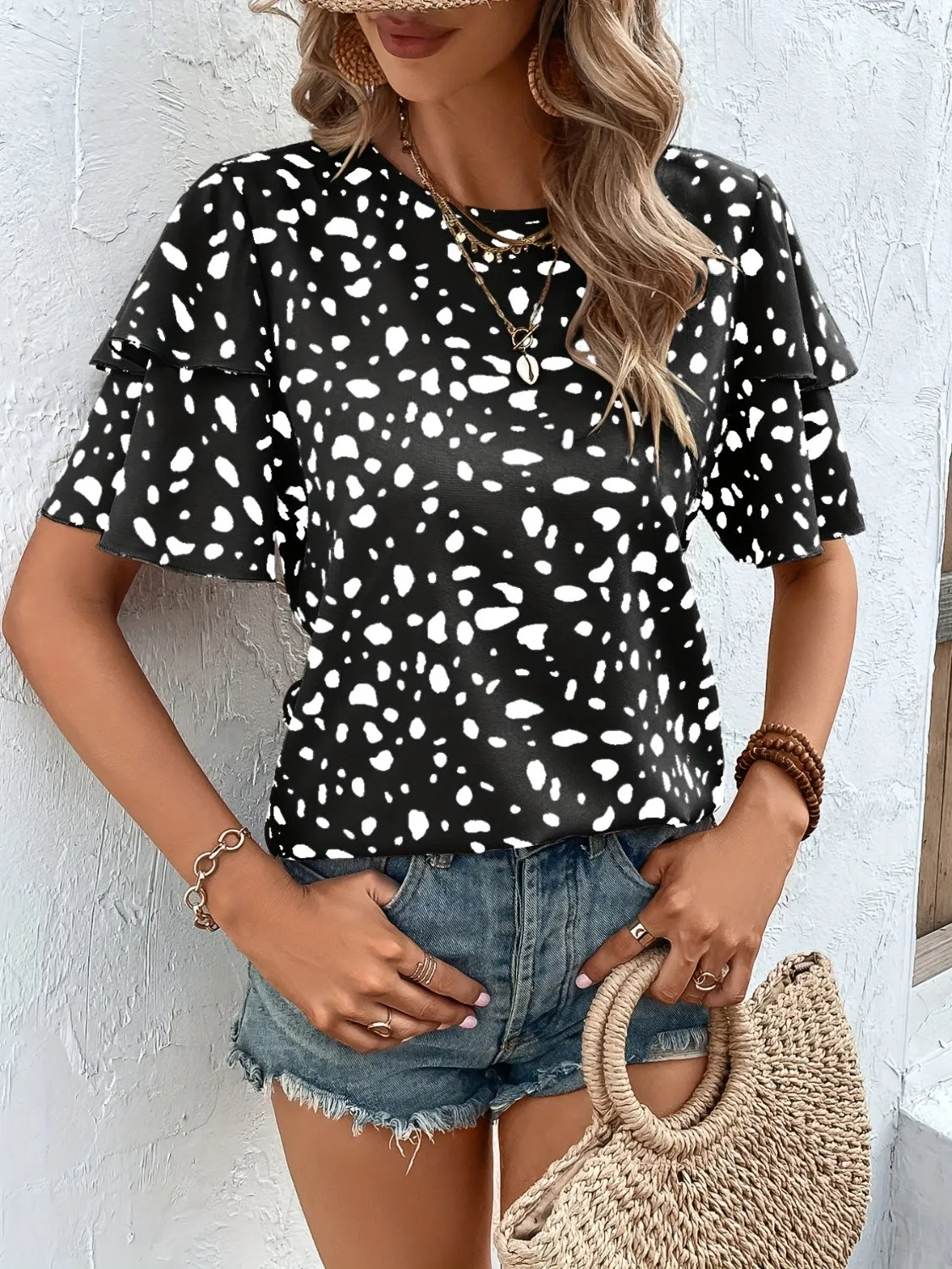 Printed Round Neck Short Sleeve Blouse sold by Charming Charlie product image thumbnail 2