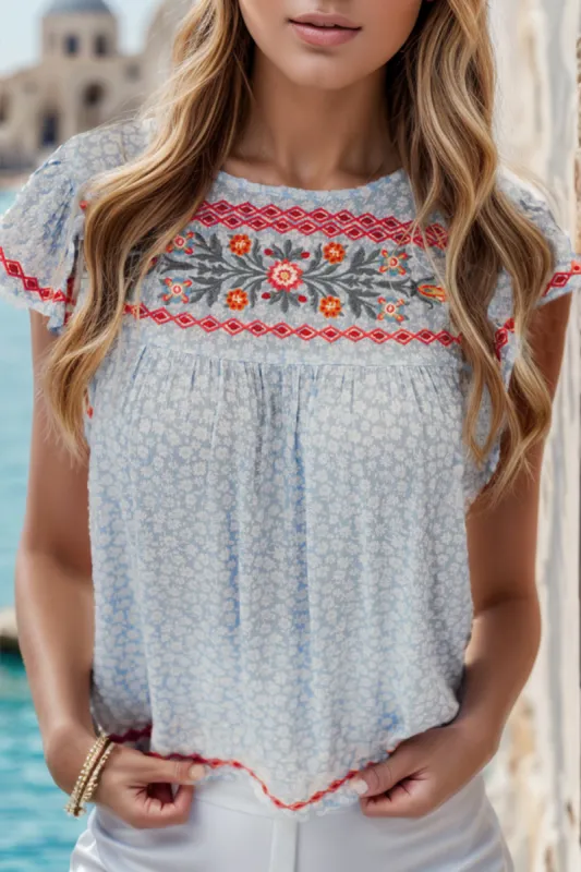 Embroidered Round Neck Cap Sleeve Blouse sold by Charming Charlie