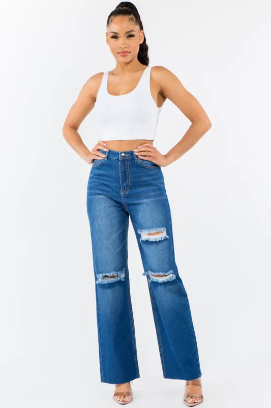 American Bazi High Waist Distressed Wide Leg Jeans sold by Charming Charlie