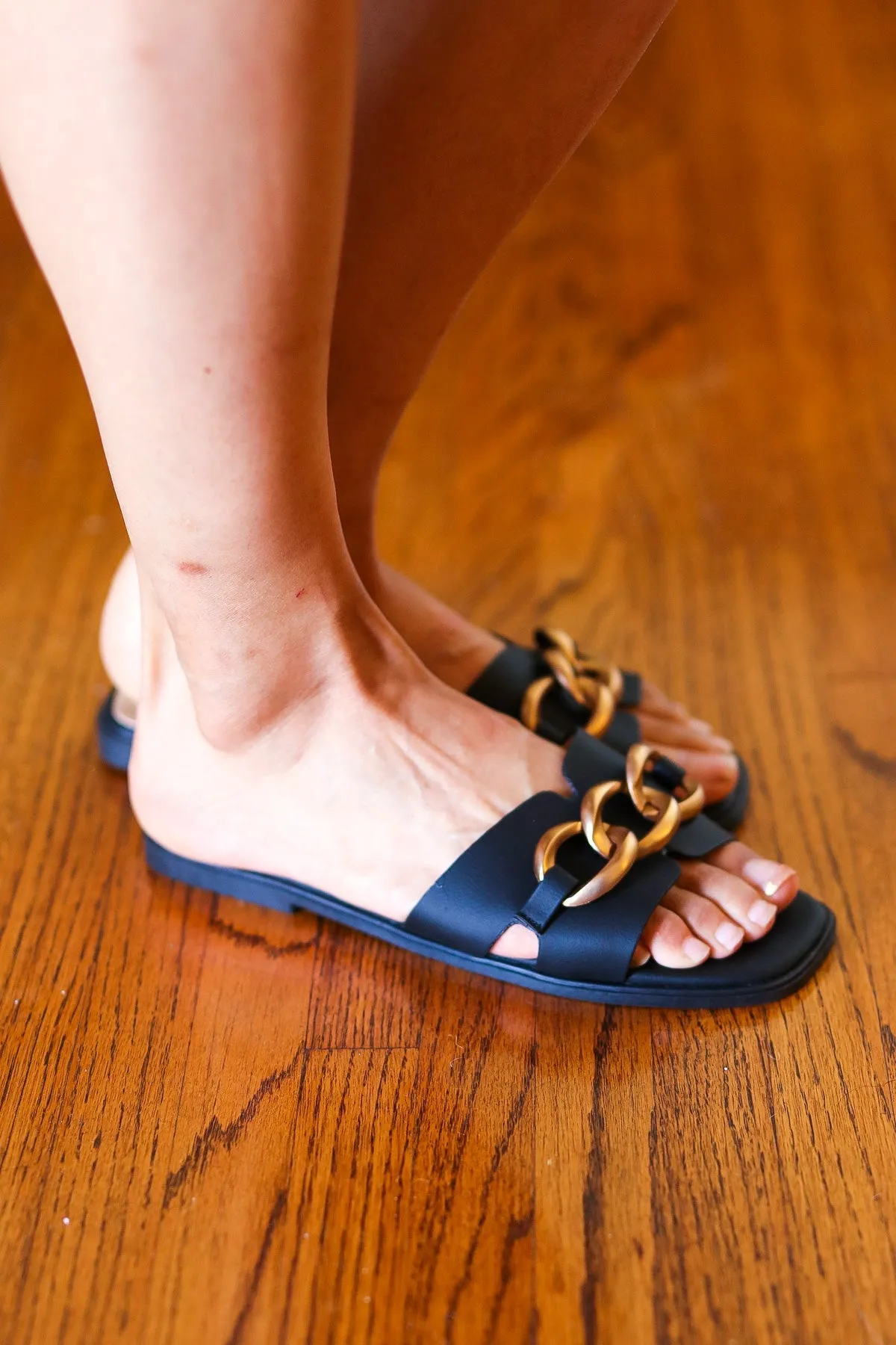 Black Chain Detail Notched Slide Sandals sold by Charming Charlie product image thumbnail 4