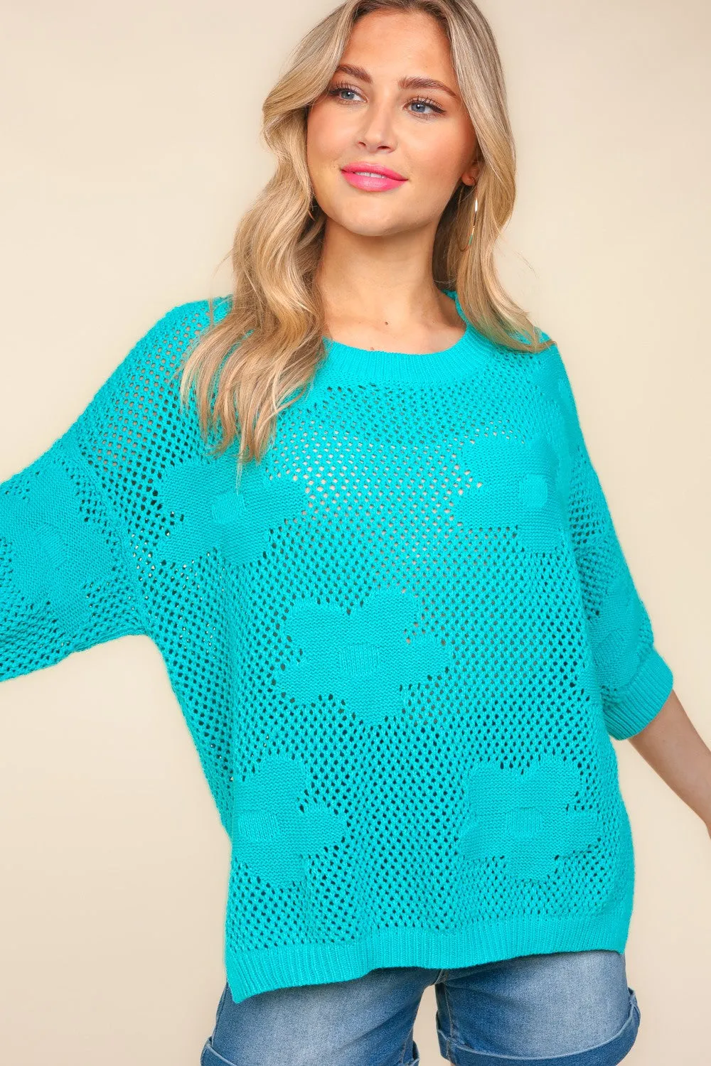 Haptics Floral Crochet Side Slit Knit Top sold by Charming Charlie product image thumbnail 2