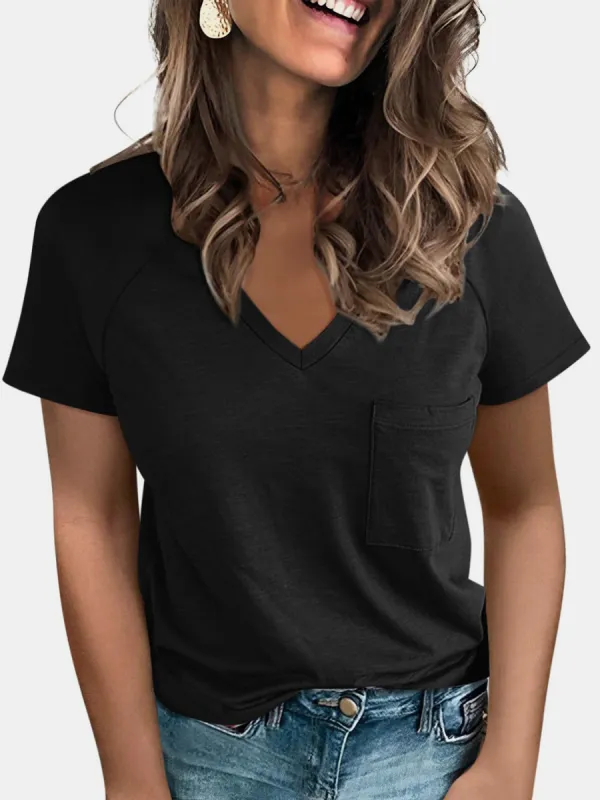 Pocketed V-Neck Short Sleeve T-Shirt sold by Charming Charlie