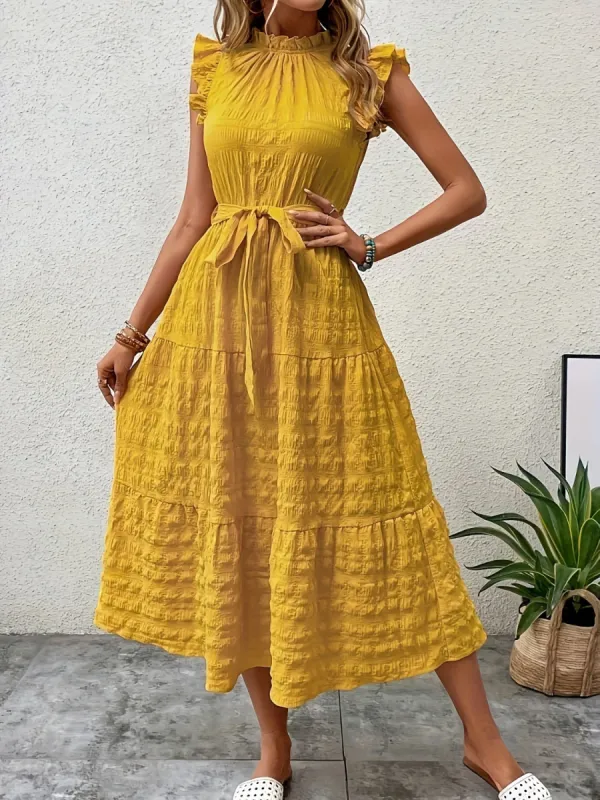 Tied Ruffled Cap Sleeve Midi Dress sold by Charming Charlie