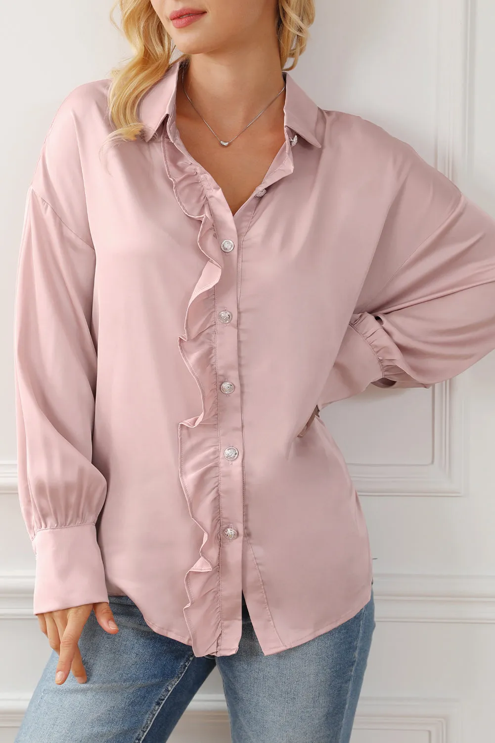 Ruffled Button Up Long Sleeve Shirt sold by Charming Charlie