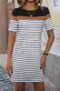Striped Round Neck Short Sleeve Mini Dress sold by Charming Charlie