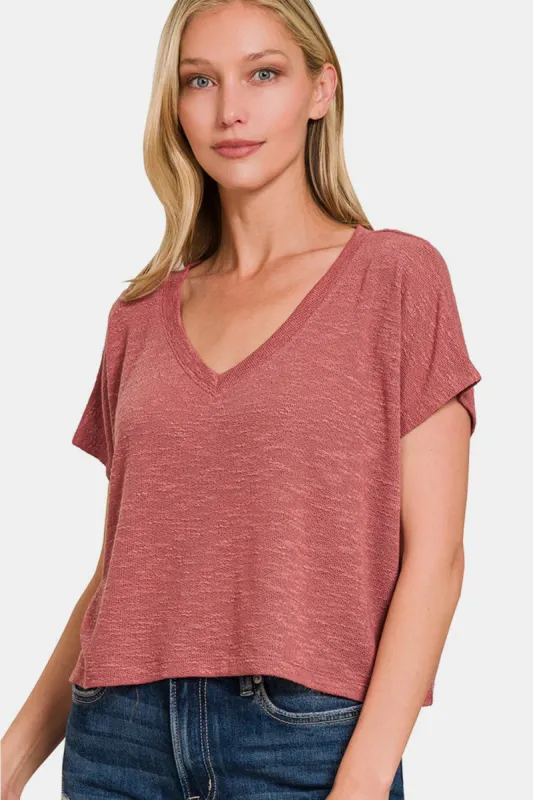 Zenana V-Neck Short Sleeve Crop T-Shirt sold by Charming Charlie