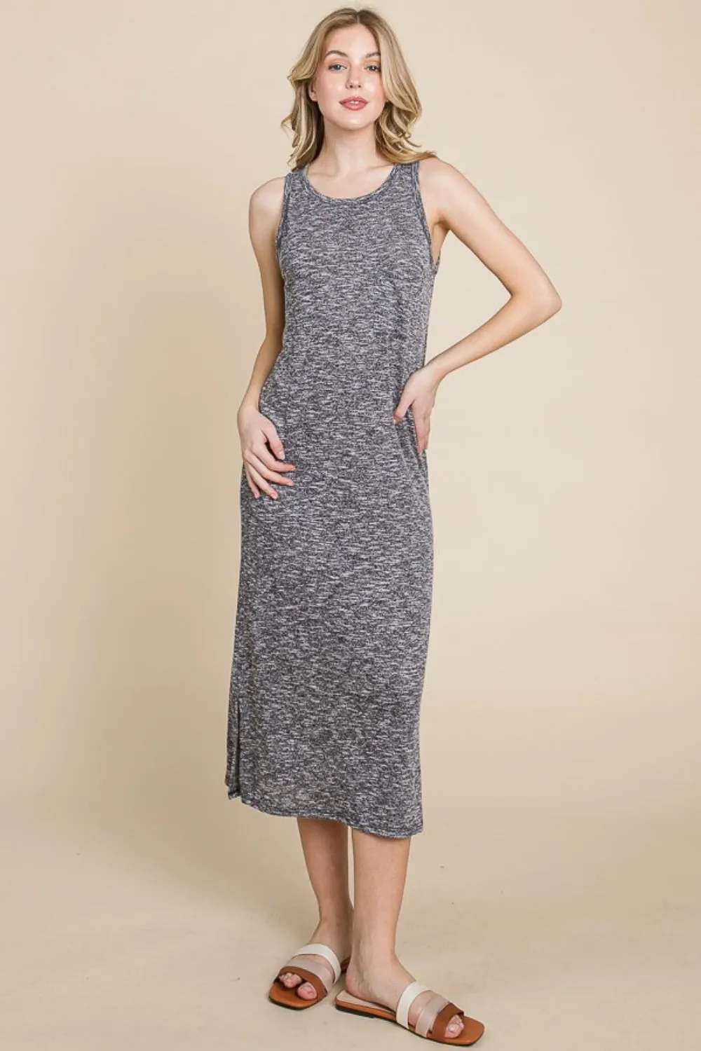BOMBOM Round Neck Slit Midi Tank Dress sold by Charming Charlie