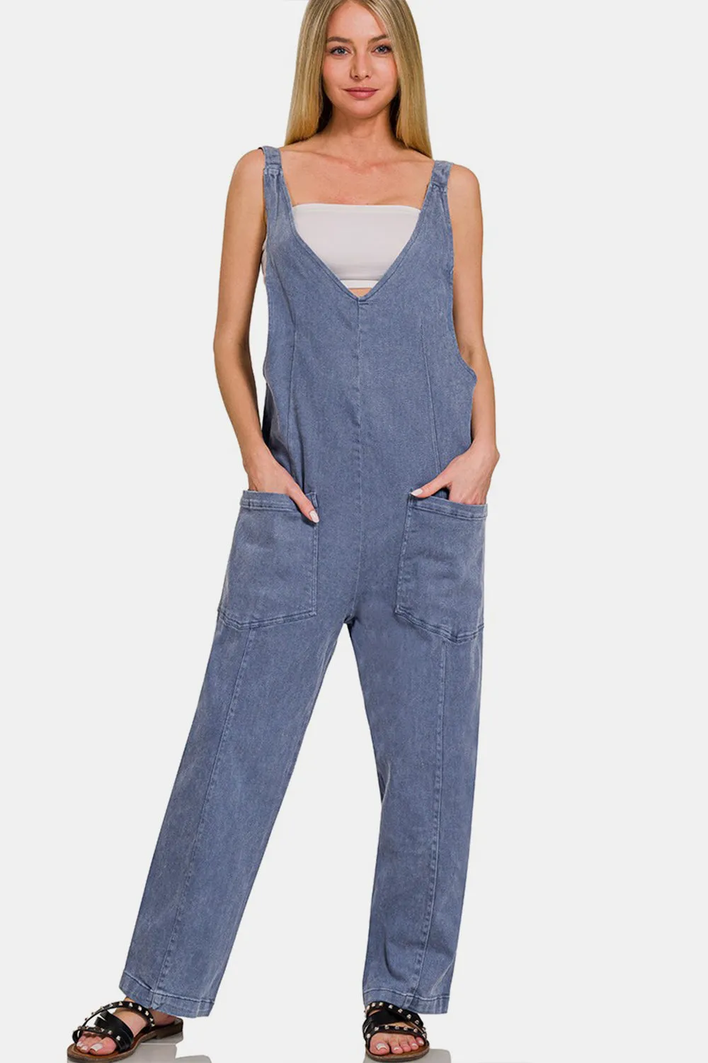 Zenana Pocketed Wide Strap Jumpsuit sold by Charming Charlie