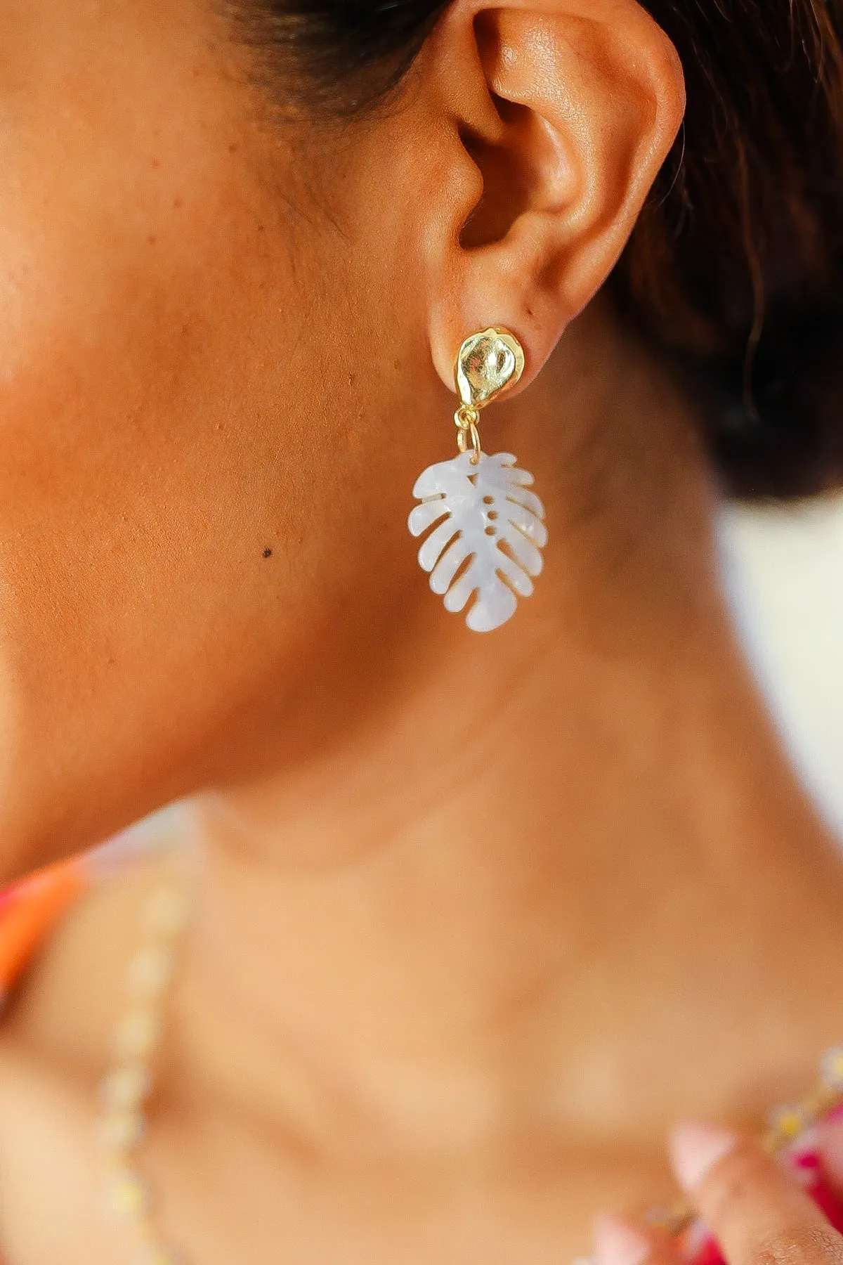Pearl Tropical Acrylic Leaf Drop Earrings sold by Charming Charlie product image thumbnail 2