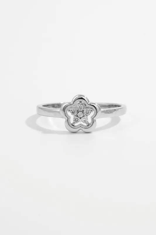 925 Sterling Silver Zircon Flower Ring sold by Charming Charlie
