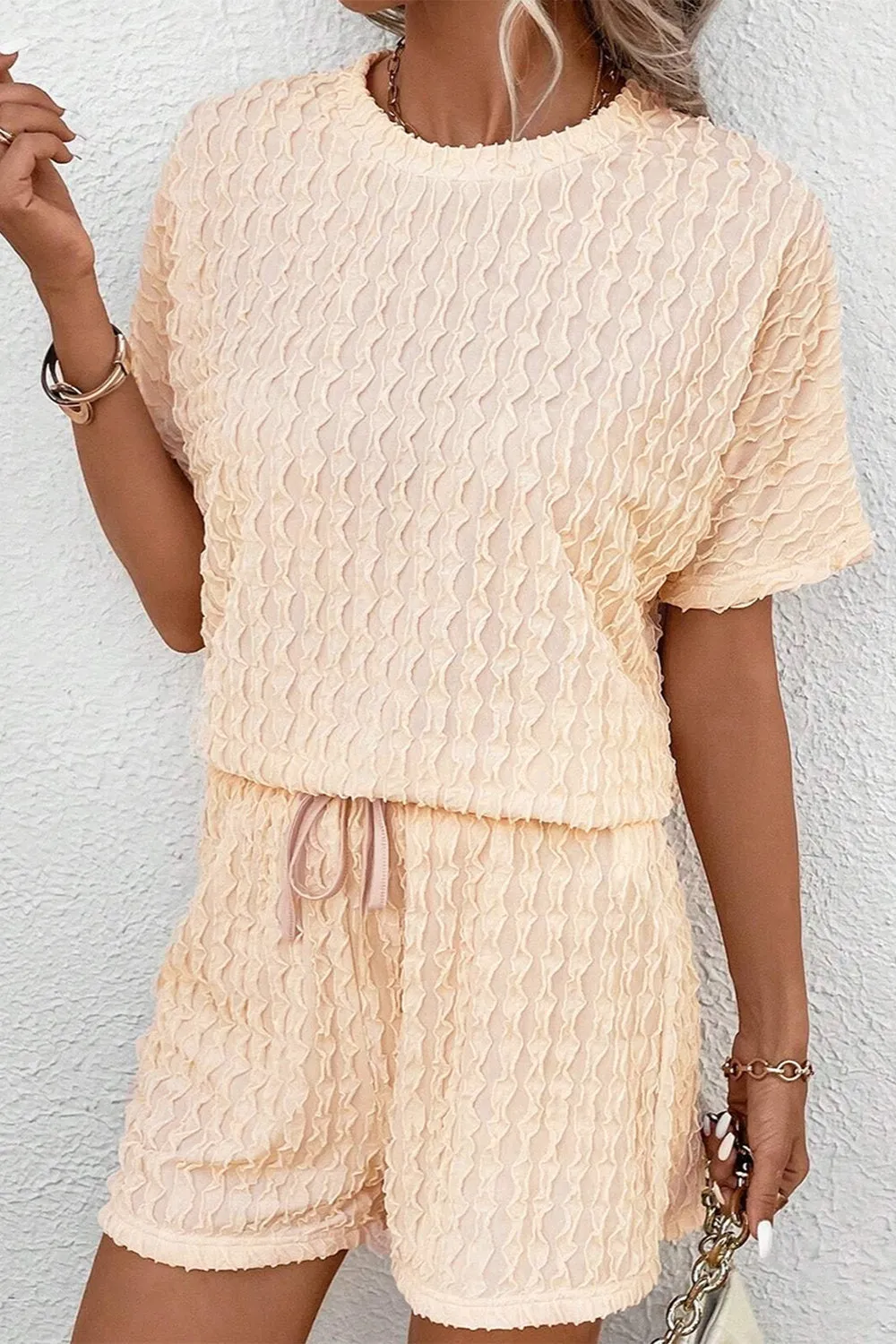 Textured Round Neck Top and Shorts Set sold by Charming Charlie product image thumbnail 2