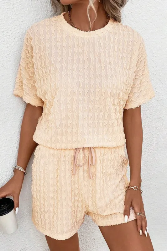 Textured Round Neck Top and Shorts Set made by Charming Charlie