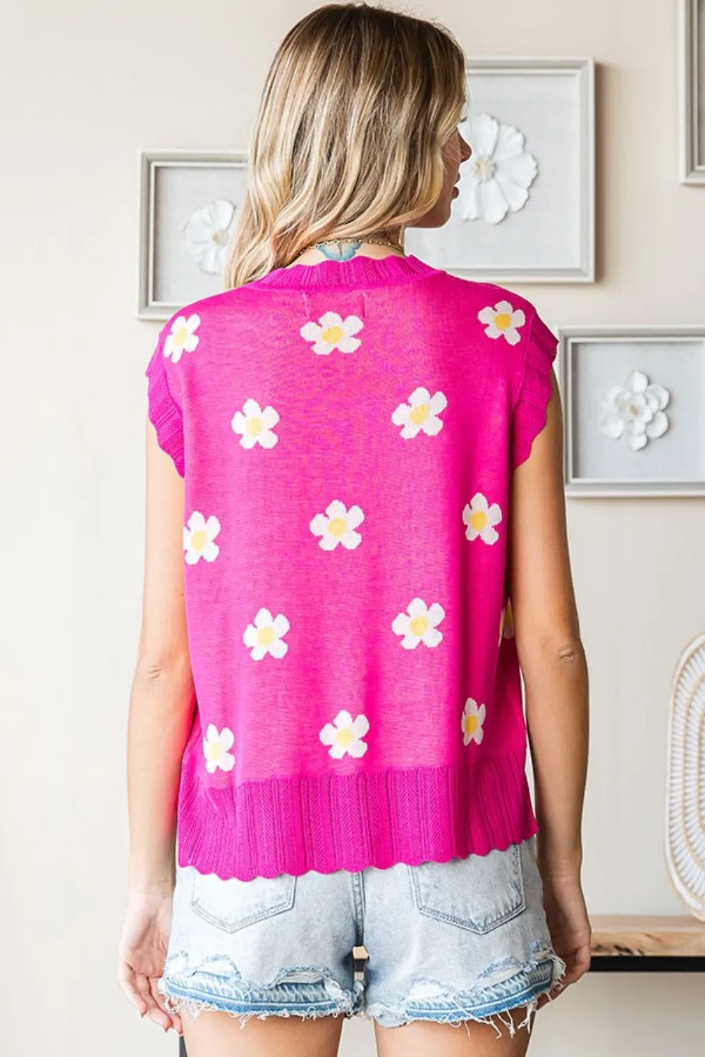 First Love Full Size Flower Pattern Round Neck Sweater Vest sold by Charming Charlie product image thumbnail 2