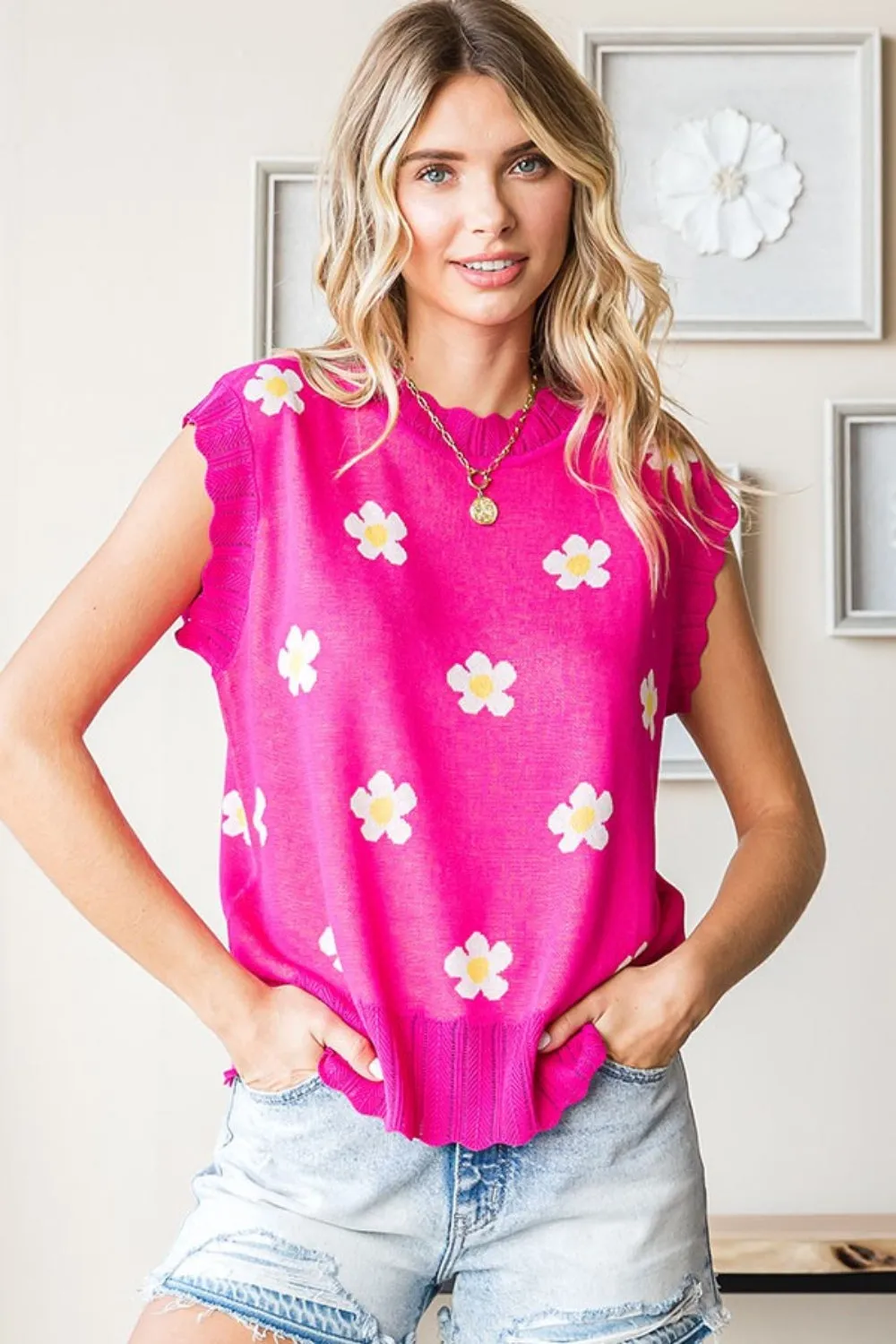First Love Full Size Flower Pattern Round Neck Sweater Vest sold by Charming Charlie product image thumbnail 4