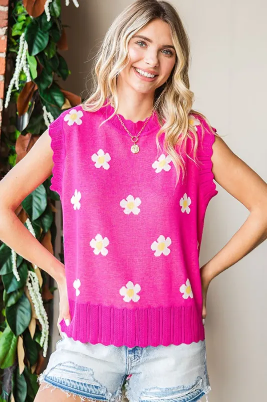 First Love Full Size Flower Pattern Round Neck Sweater Vest sold by Charming Charlie