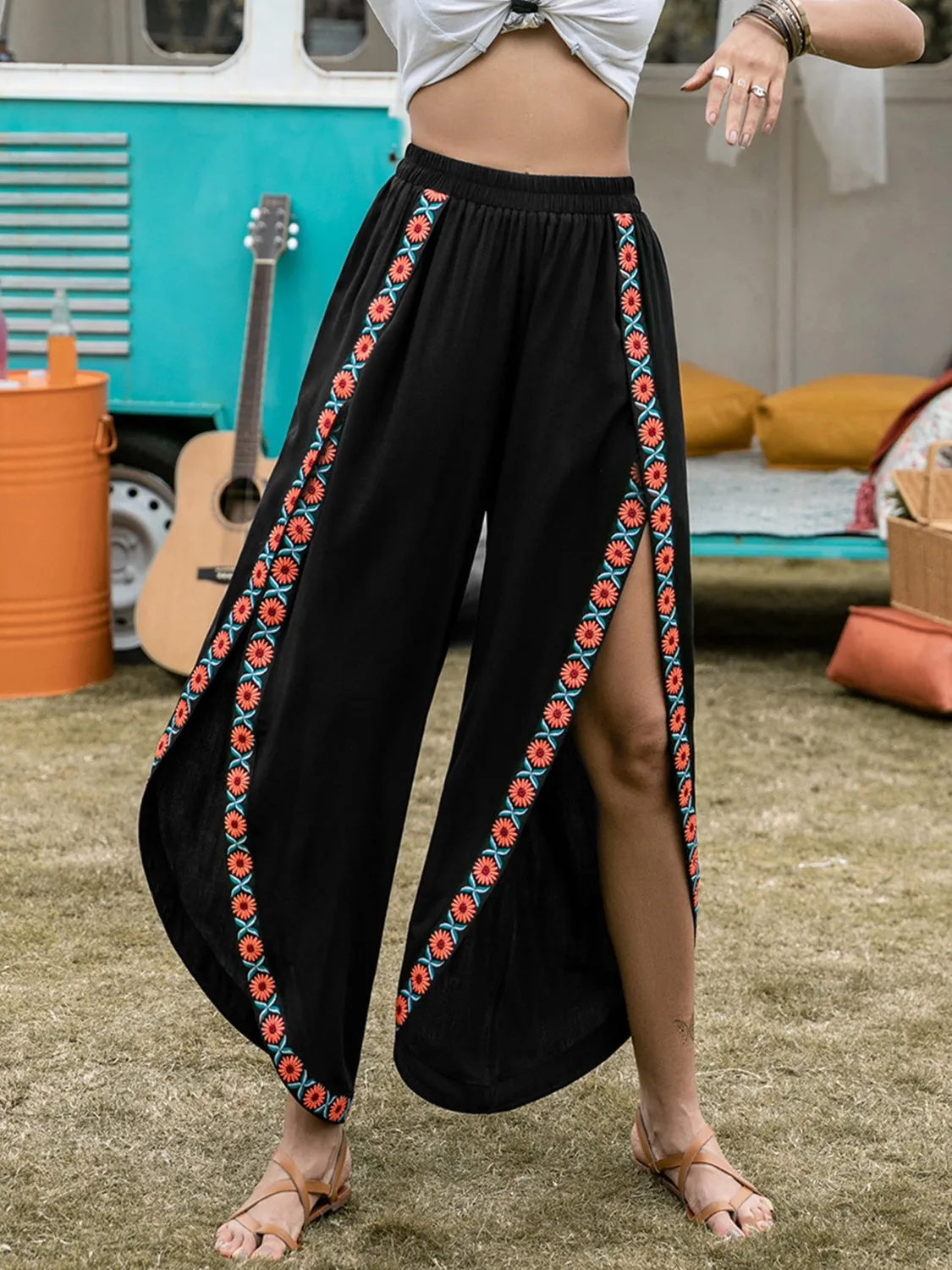 Slit Elastic Waist Wide Leg Pants sold by Charming Charlie