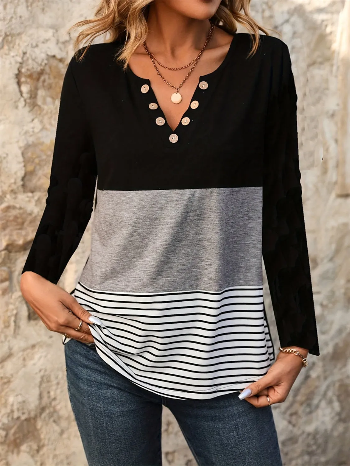 Notched Long Sleeve T-Shirt sold by Charming Charlie product image thumbnail 2