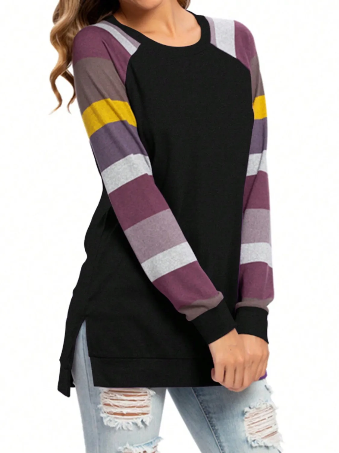 Color Block Round Neck Long Sleeve T-Shirt sold by Charming Charlie product image thumbnail 3