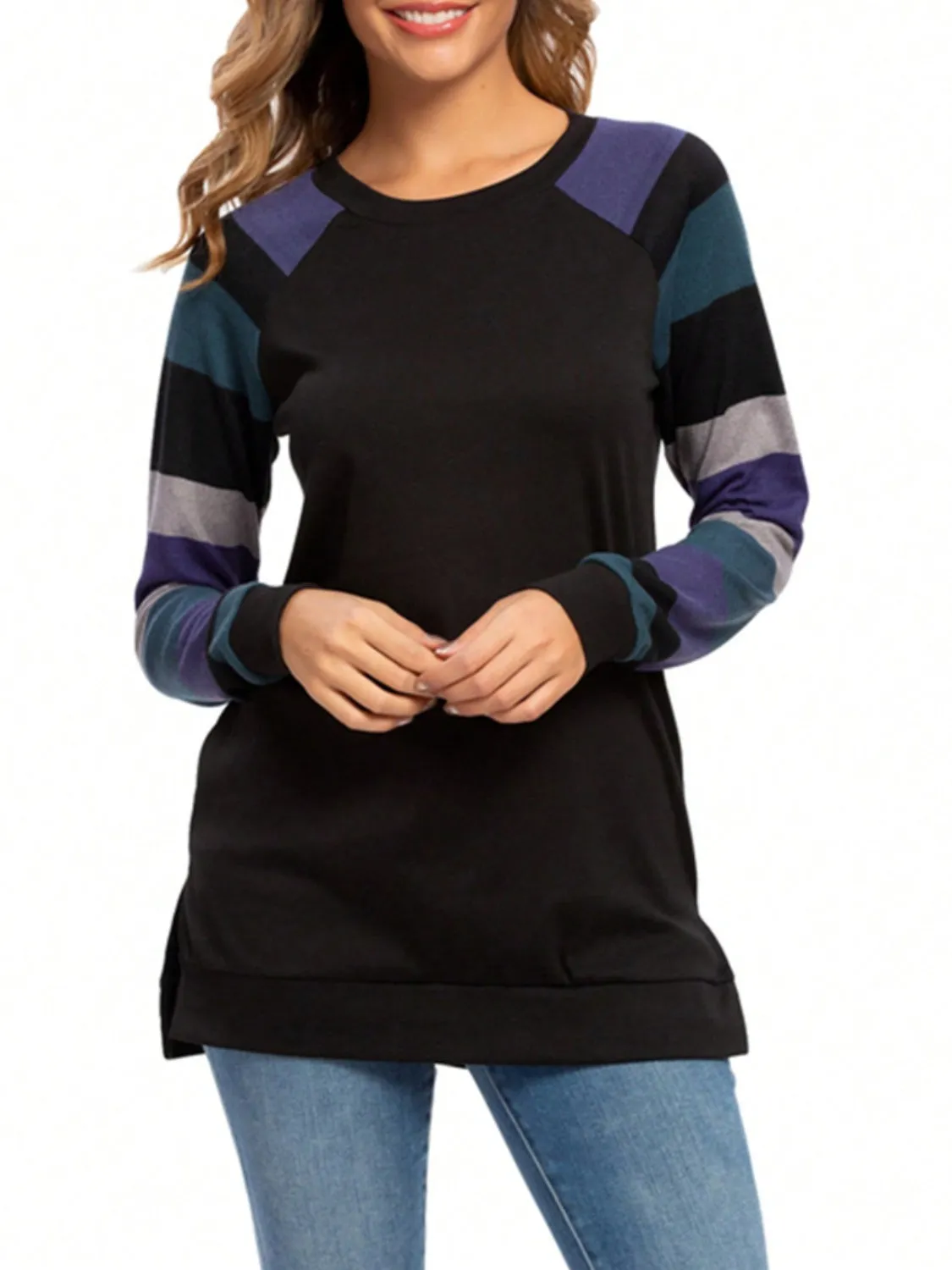 Color Block Round Neck Long Sleeve T-Shirt sold by Charming Charlie product image thumbnail 4
