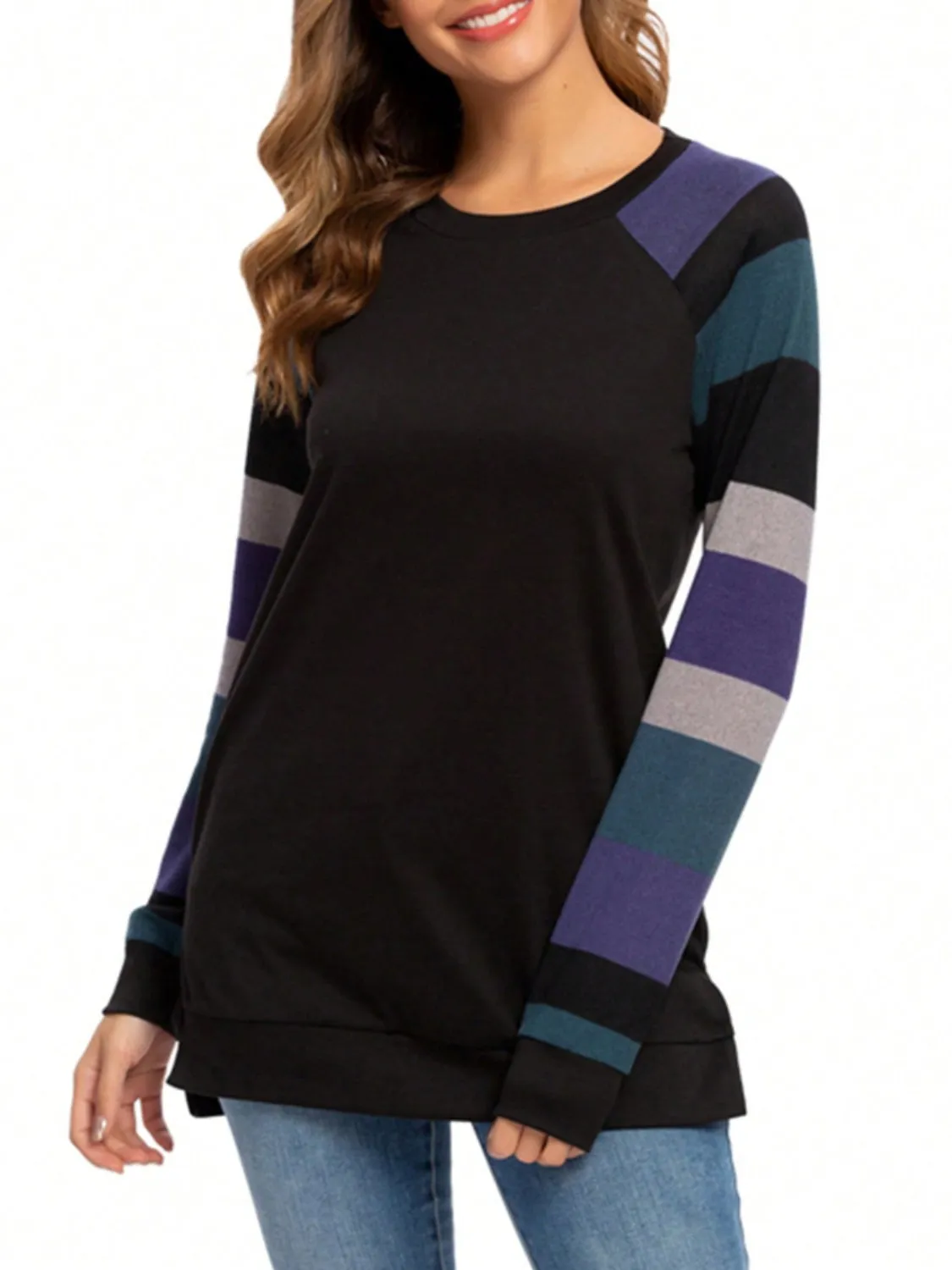 Color Block Round Neck Long Sleeve T-Shirt sold by Charming Charlie product image thumbnail 5