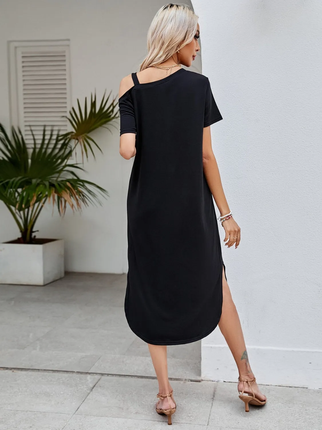 Slit Asymmetrical Neck Short Sleeve Dress sold by Charming Charlie product image thumbnail 2