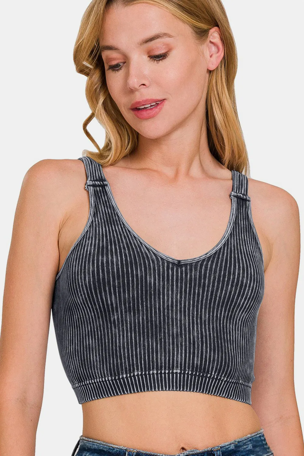 Zenana Washed Ribbed Cropped V-Neck Tank sold by Charming Charlie product image thumbnail 3