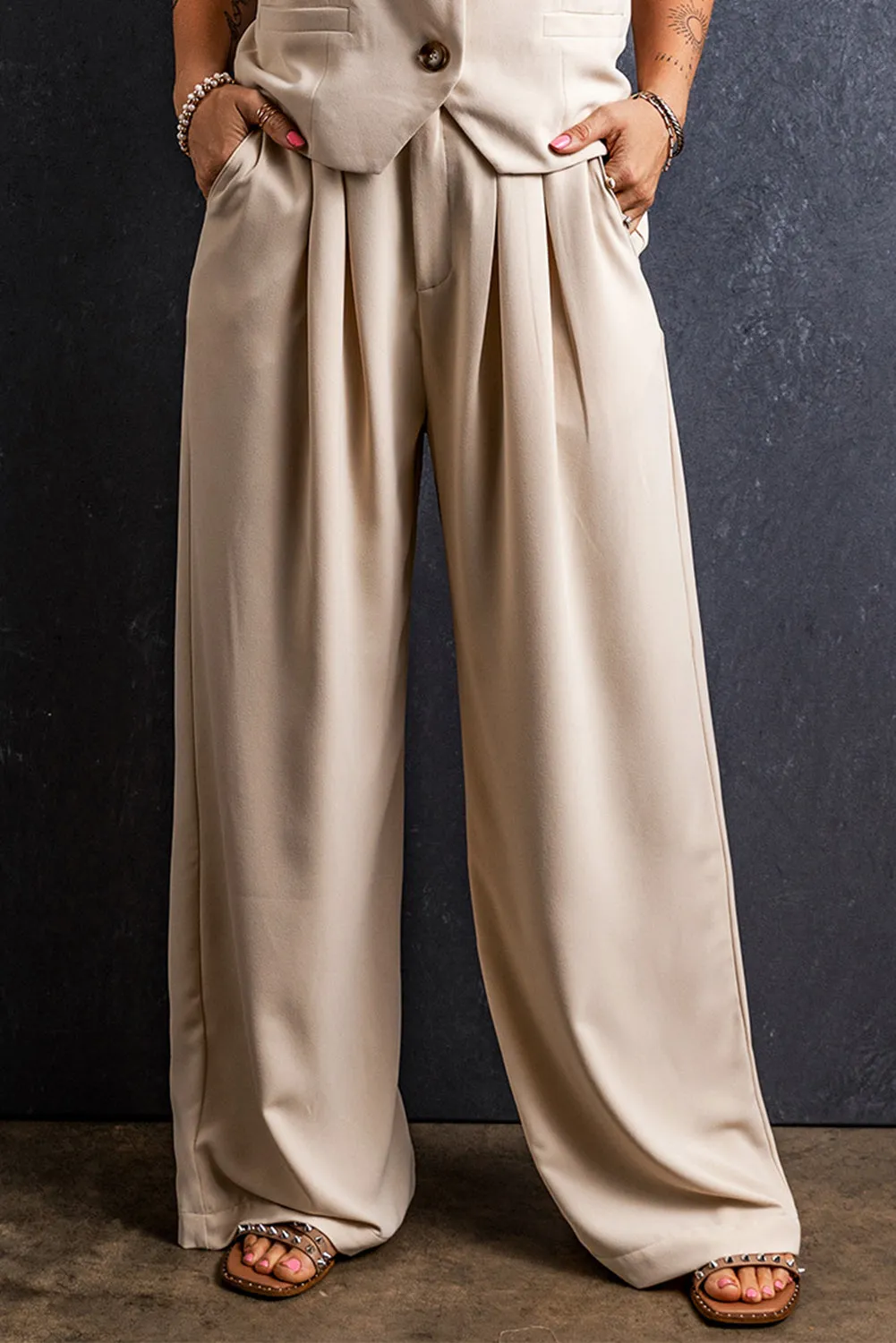 Ruched Wide Leg Pants with Pockets sold by Charming Charlie