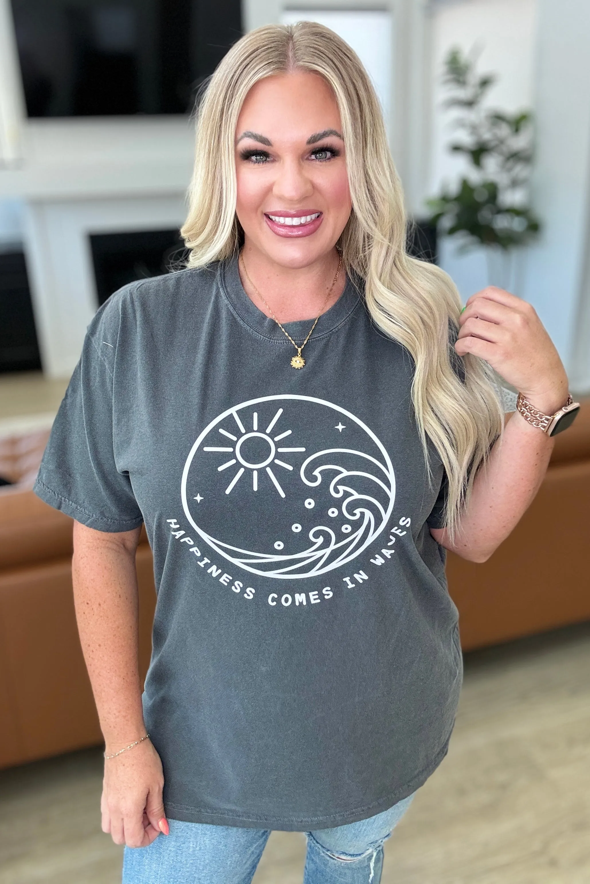 Happiness Comes in Waves Tee sold by Charming Charlie