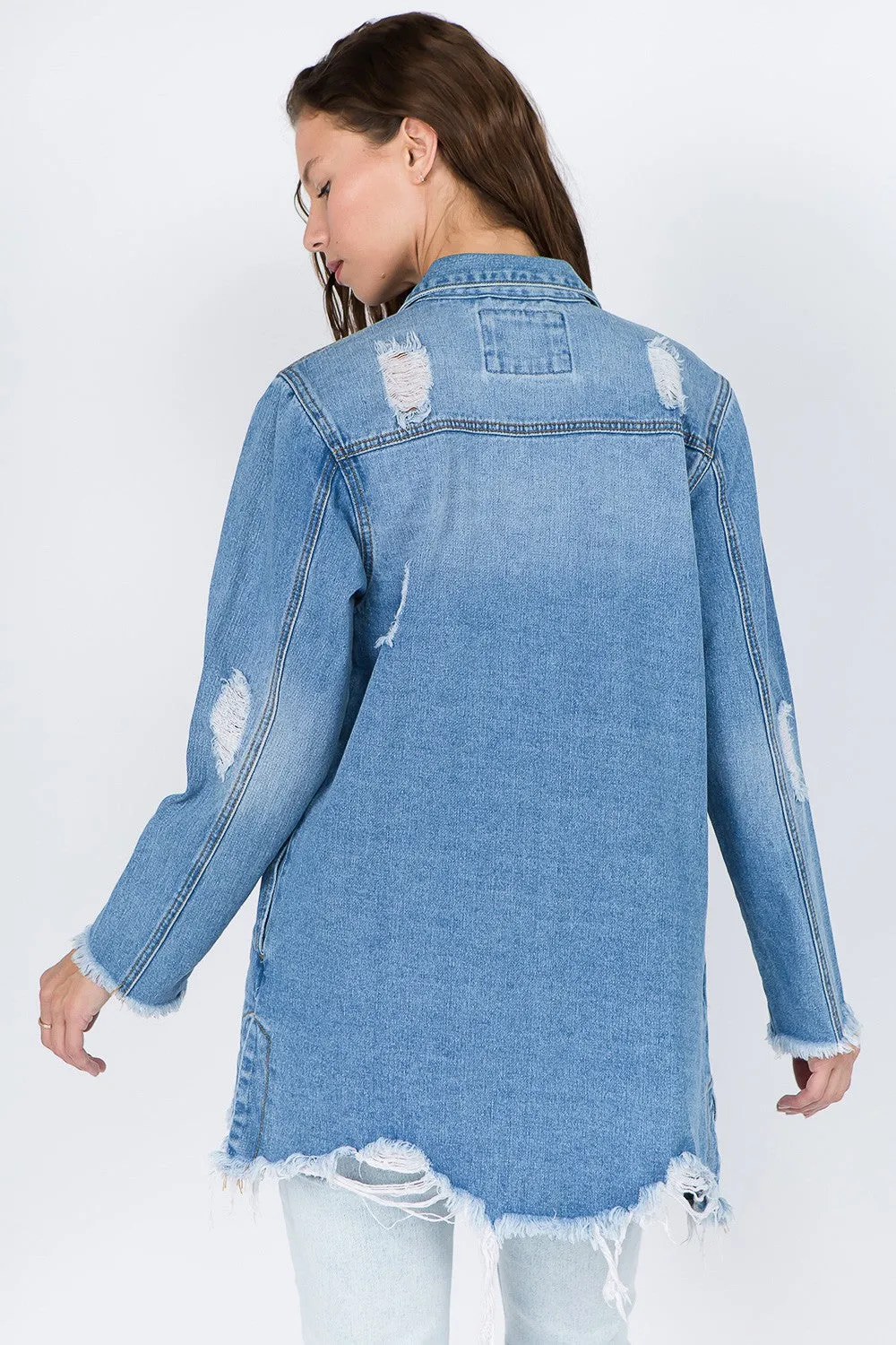 American Bazi Distressed Frayed Hem Denim Jacket sold by Charming Charlie product image thumbnail 2