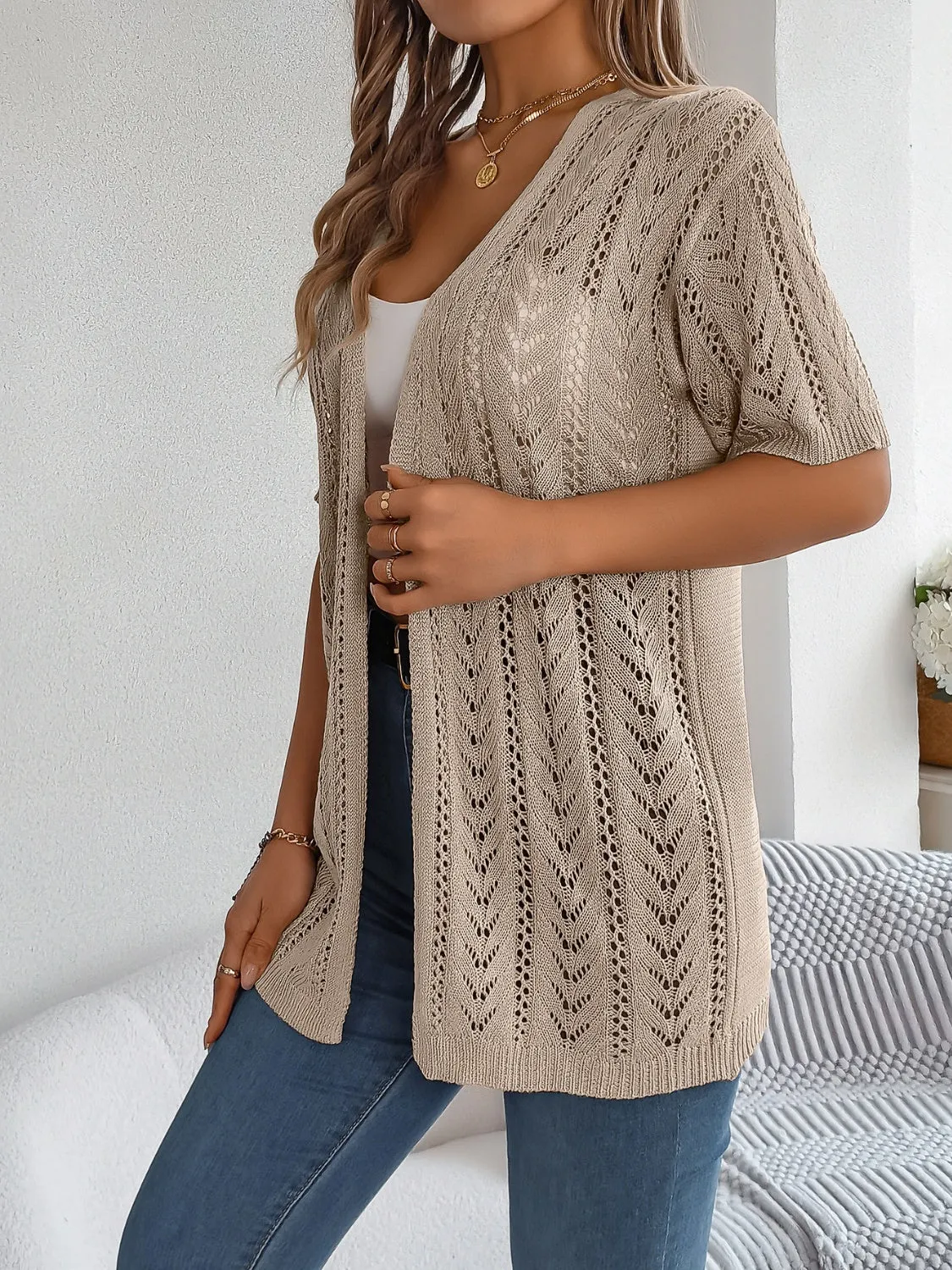 Openwork Open Front Half Sleeve Cardigan sold by Charming Charlie product image thumbnail 5