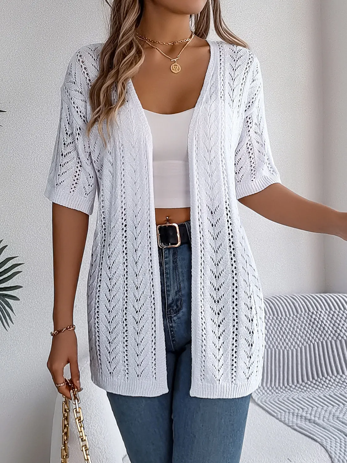 Openwork Open Front Half Sleeve Cardigan sold by Charming Charlie