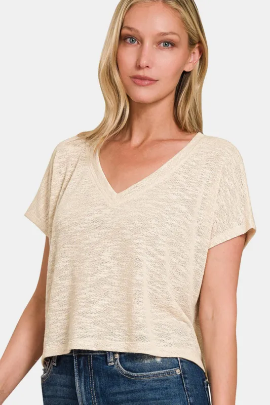 Zenana V-Neck Short Sleeve Crop T-Shirt sold by Charming Charlie