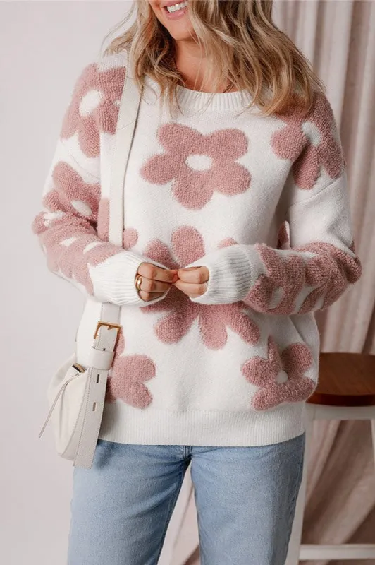 Women Flower Drop Shoulder Loose Sweater sold by Charming Charlie