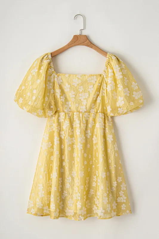 Printed Square Neck Puff Sleeve Mini Dress sold by Charming Charlie