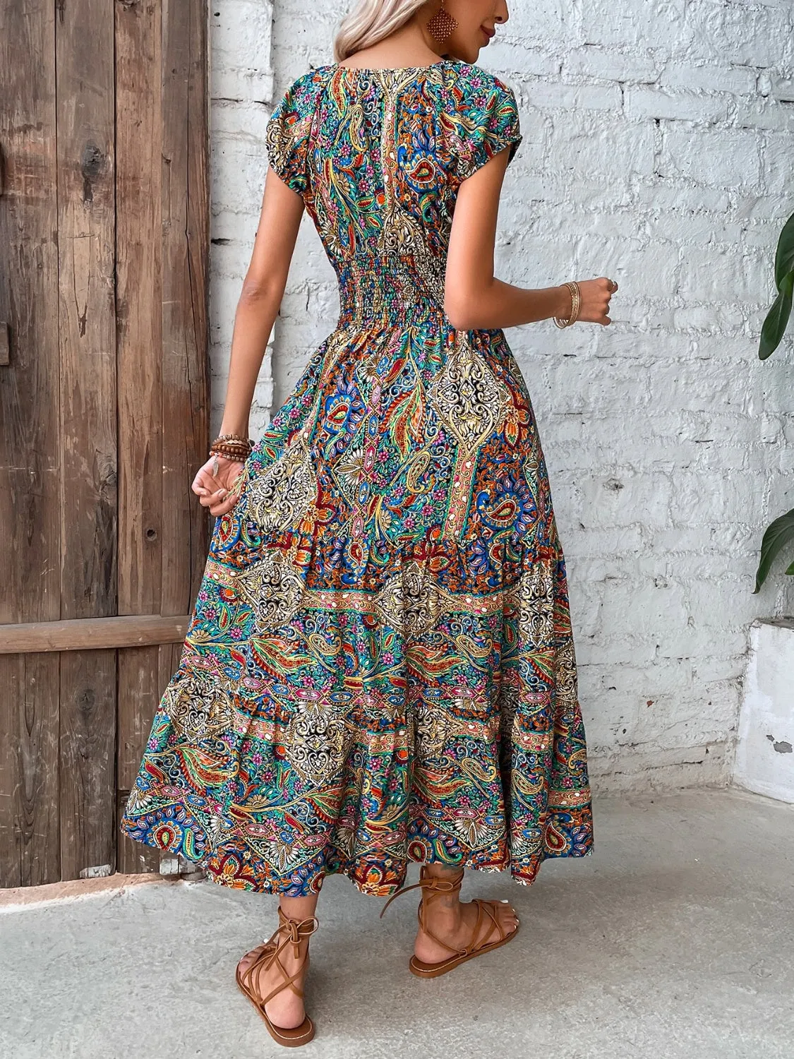Smocked Printed Cap Sleeve Midi Dress sold by Charming Charlie product image thumbnail 2