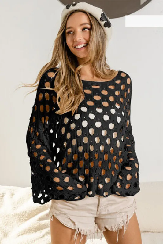 BiBi Hollowed Out Long Sleeve Knit Top sold by Charming Charlie