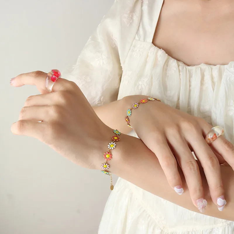 Titanium Steel Oil Drip Flower Bracelet sold by Charming Charlie