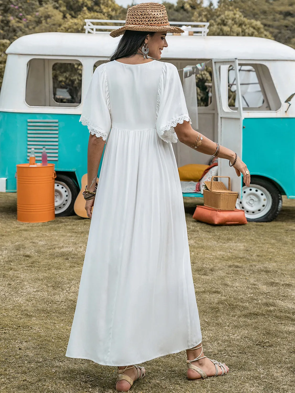 Lace Detail Eyelet V-Neck Half Sleeve Dress sold by Charming Charlie product image thumbnail 2