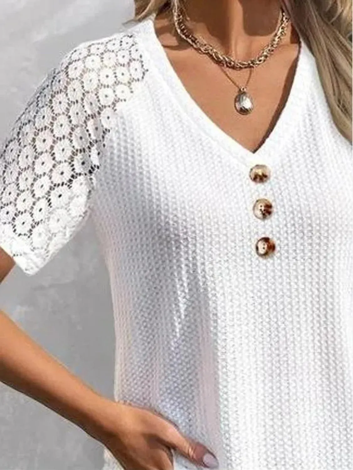 Waffle-Knit V-Neck Short Sleeve Top sold by Charming Charlie product image thumbnail 3