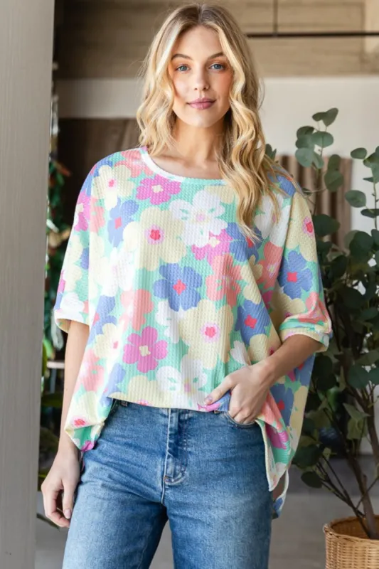 HOPELY Floral Waffle Oversized T-Shirt sold by Charming Charlie