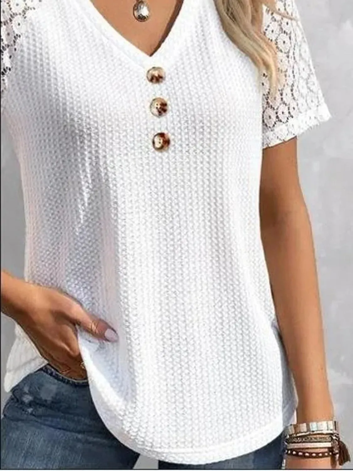 Waffle-Knit V-Neck Short Sleeve Top sold by Charming Charlie product image thumbnail 2