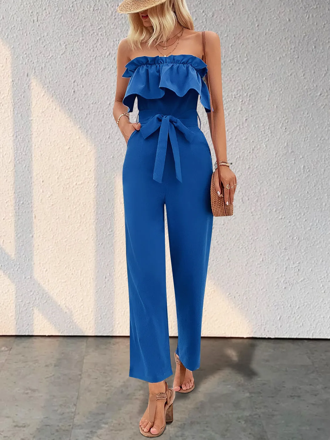 Ruffled Tie Waist Tube Jumpsuit sold by Charming Charlie product image thumbnail 4
