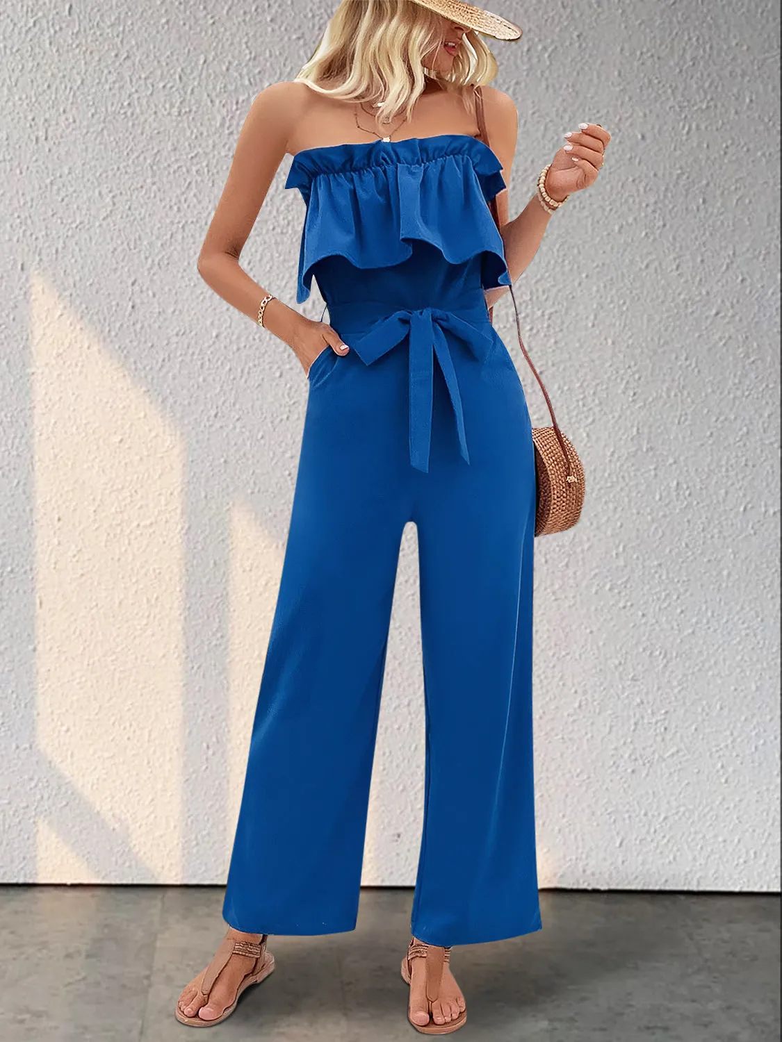 Ruffled Tie Waist Tube Jumpsuit sold by Charming Charlie product image thumbnail 5
