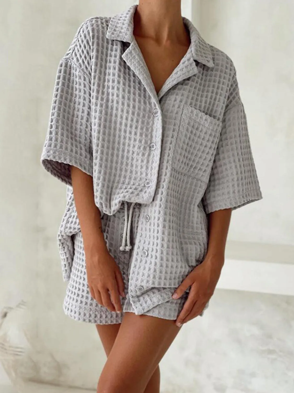 Waffle-Knit Dropped Shoulder Top and Shorts Set sold by Charming Charlie product image thumbnail 2