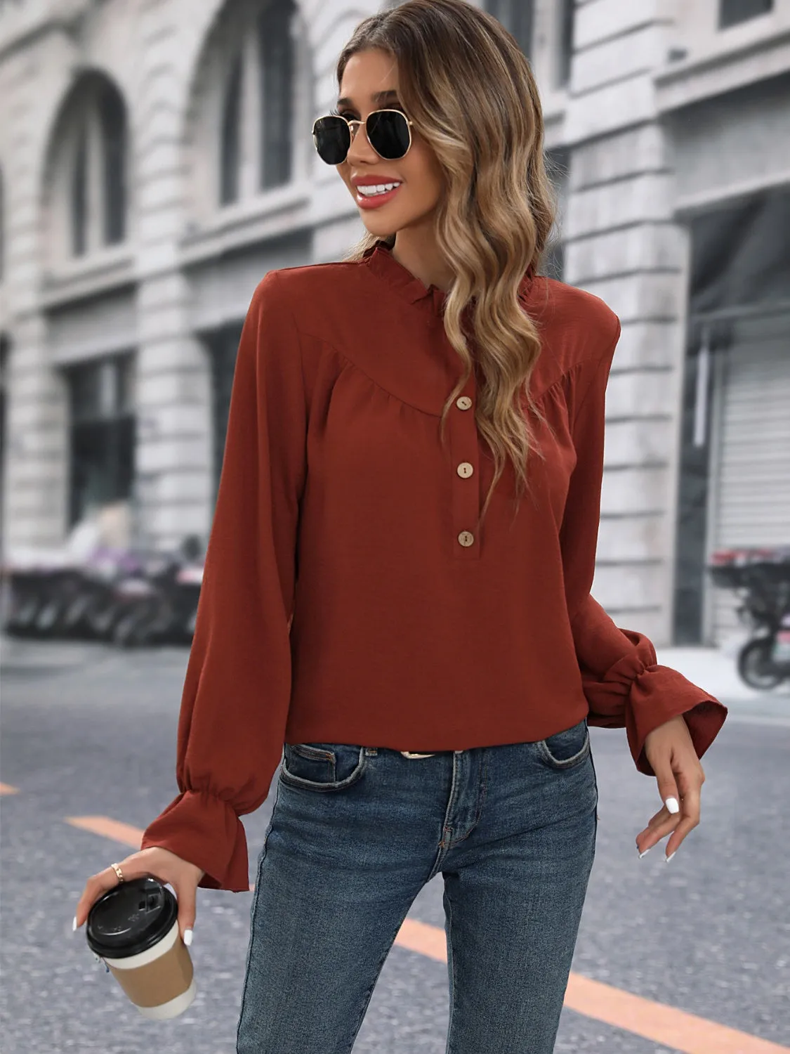 Frill Round Neck Flounce Sleeve Blouse sold by Charming Charlie product image thumbnail 3
