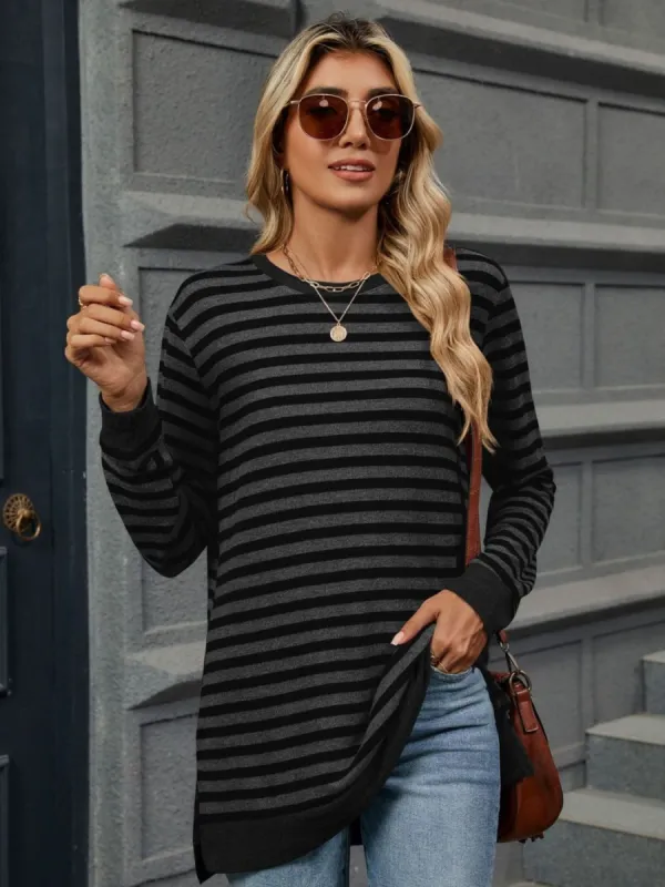 Striped Round Neck Long Sleeve T-Shirt sold by Charming Charlie