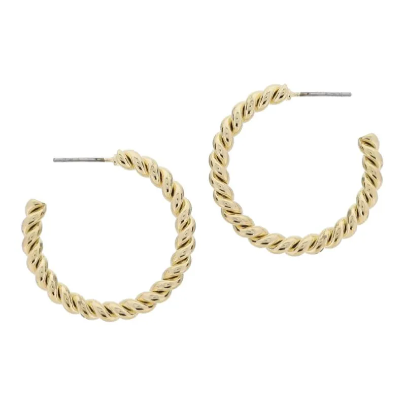 18K Gold Plated Medium Gold Twist Hoop Earrings, 1.25" Top to Bottom sold by Charming Charlie