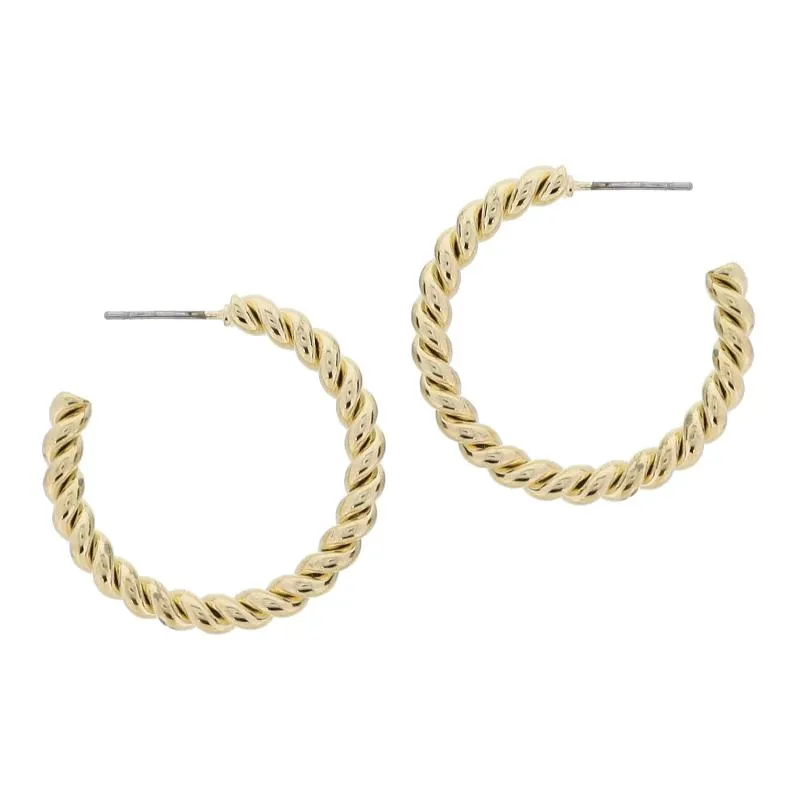 18K Gold Plated Medium Gold Twist Hoop Earrings, 1.25" Top to Bottom sold by Charming Charlie